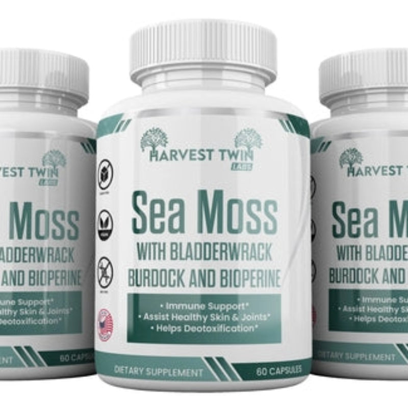 Harvest Twin Sea Moss with Bladderwrack, Burdock, and Bioperine – 60 Capsules