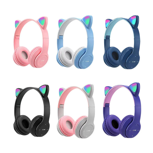Cat Ear Wireless Headphones with LED Light for Fun Listening