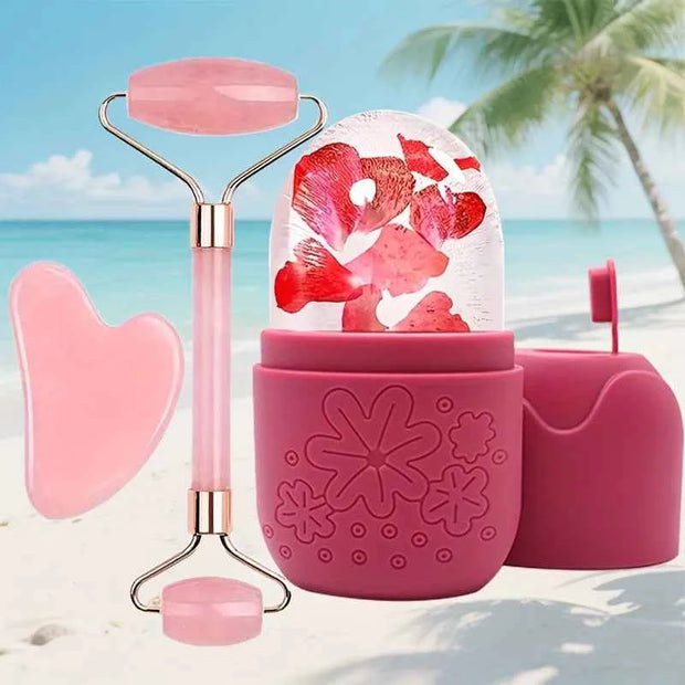 3in 1 Ice Face Roller Facial Skincare Ice Roller Set,Facial Roller Gua Sha Face Tool Set,Care Tool Beauty Set Face Massage Tool 