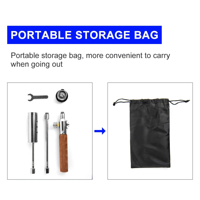 WIDESEA Long-Handle Detachable Stainless Steel Camping Torch with Wooden Grip & Carry Pouch