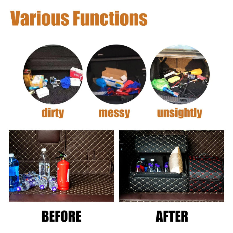 Car Trunk Organizer Box Large Capacity Folding Leather Storage Bag