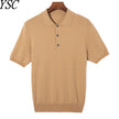 Men’s Short-Sleeve Knit Polo Sweater with Button Placket and Ribbed Hem