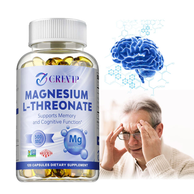 Grevip Magnesium L-Threonate 500 MG for Enhanced Cognitive Function and Relaxation
