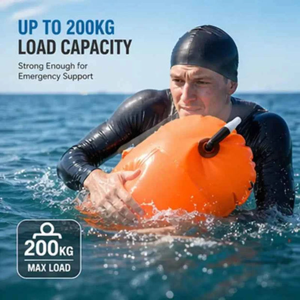 Orange Waterproof Swim Buoy Dry Bag with Touchscreen Phone Pouch and Adjustable Strap
