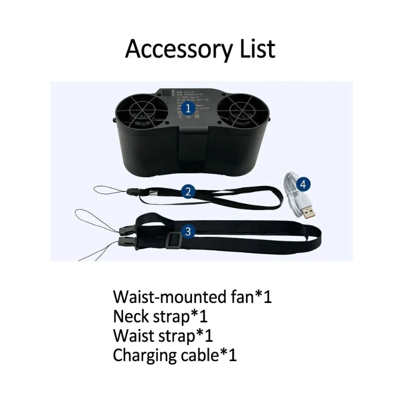 TIASTHAN 30000mAh Rechargeable Waist Clip Fan with 7 Speeds, Digital Display and Power Bank Function