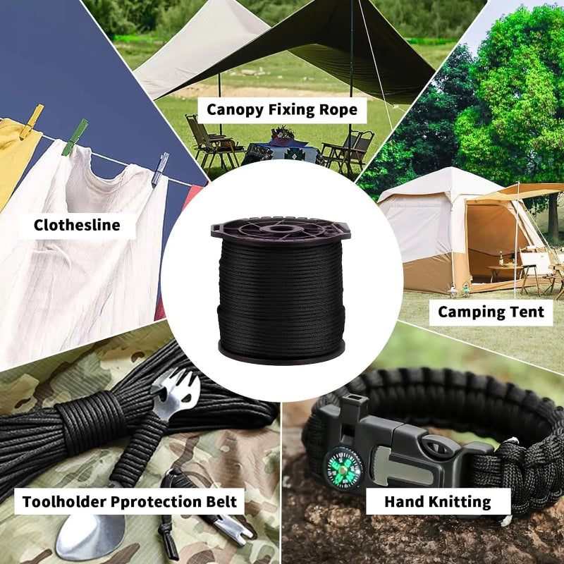 650LB Paracord 100M 9 Core 4mm Military Tactical Parachute Rope Spool for Outdoor Survival, Camping & DIY Projects