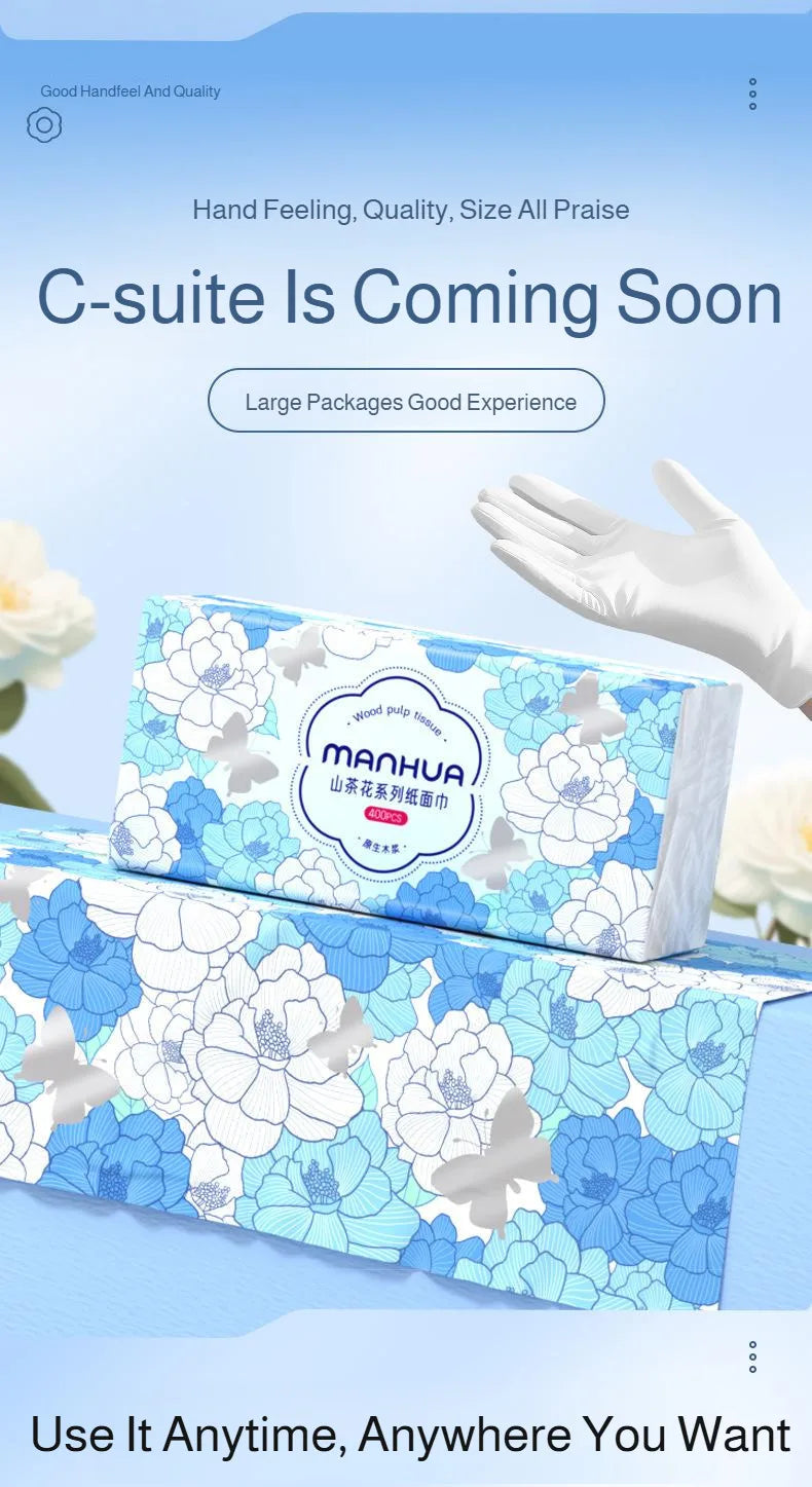 Manhua Household Tissue Paper 20 Packs Bulk 400 Sheets Each Thickened Soft Disposable Napkins for Home Daily Cleaning Face Towel