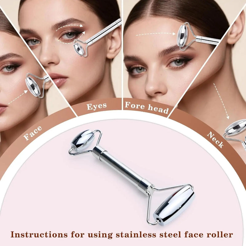 Facial Gua Sha Roller Set with Stainless Steel Massage Tool and Ice Face Roller Beauty Kit