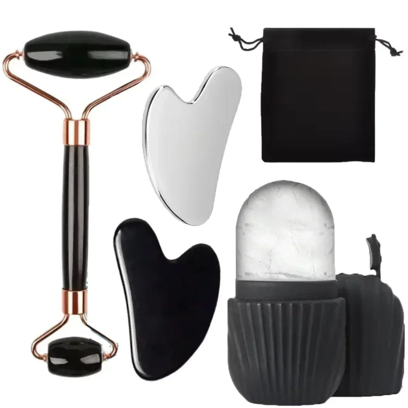 Stainless Steel Facial Roller Gua Sha Board Set with Ice Face Roller Mold Skin Care Massage Tools