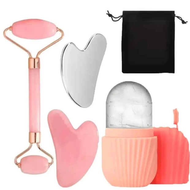 Facial Roller Gua Sha Set Stainless Steel Scraping Board Silicone Ice Face Roller Mold Skin Care Massage Face Skin Care Tools
