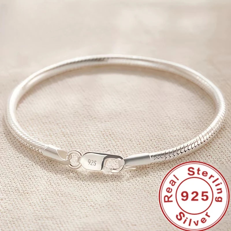 Silver-Tone Textured Bracelet – Slim Polished Wrist Chain Bracelet