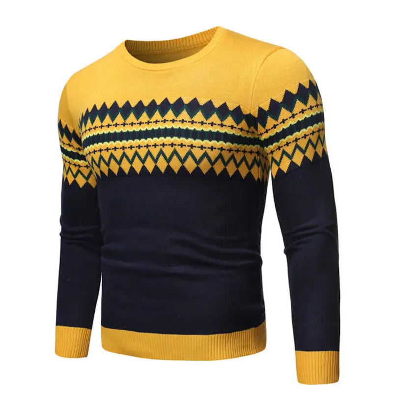 Men’s O-Neck Pattern Knit Pullover Sweater – Long Sleeve Casual Winter Knitwear