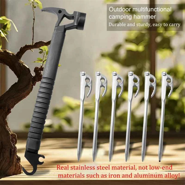 1/6/7-Piece Stainless Steel Multifunctional Camping Hammer and Tent Peg Set with Stake Puller