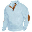 2026 Men’s Casual Jacquard Knit Pullover Sweater with Standing Collar and Elbow Patches