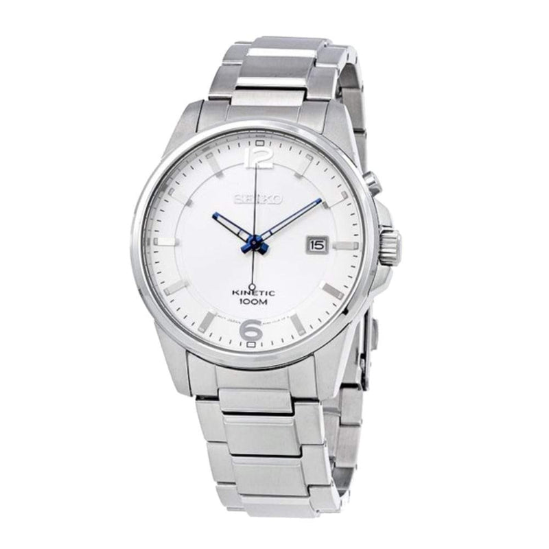 Seiko Kinetic 100M Stainless Steel Watch with White Dial