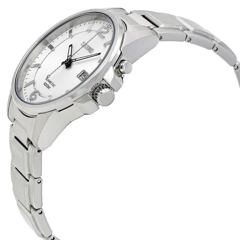 Seiko Kinetic 100M Stainless Steel Watch with White Dial