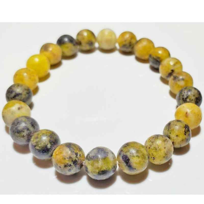 Yellow Beaded Bracelet Silver Charm Natural Stone Jewelry