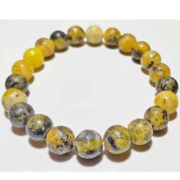 Yellow Beaded Bracelet Silver Charm Natural Stone Jewelry