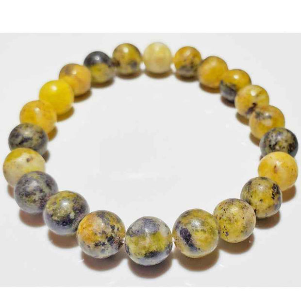 Yellow Beaded Bracelet Silver Charm Natural Stone Jewelry