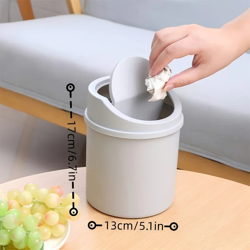 Mini Desktop Trash Can with Lid – Cylindrical Tabletop Waste Bin for Office & Coffee Bar
