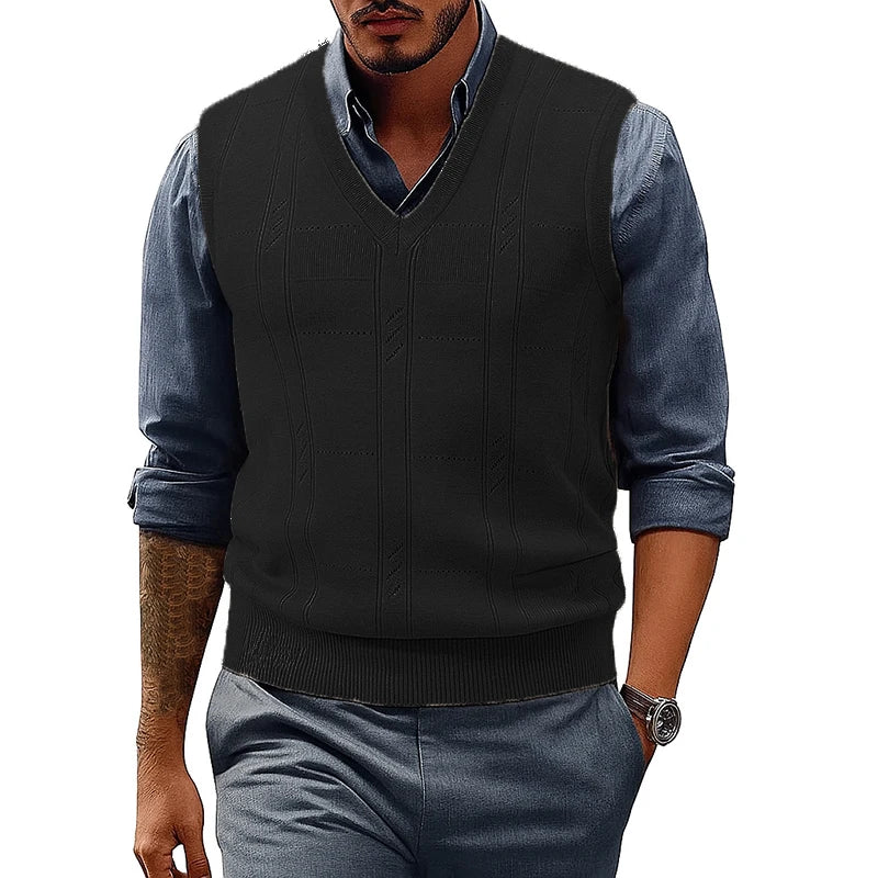 Men's V Neck Cable Knit Sweater Vest Sleeveless Lightweight Pullover