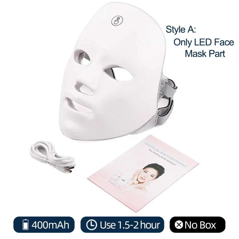 7-Color LED Facial Mask with Neck Light Therapy Mask – Wireless Rechargeable Skin Rejuvenation Beauty Device