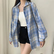 Women's Plaid Button-Up Shirt – Long Sleeve Loose Fit Casual Blouse