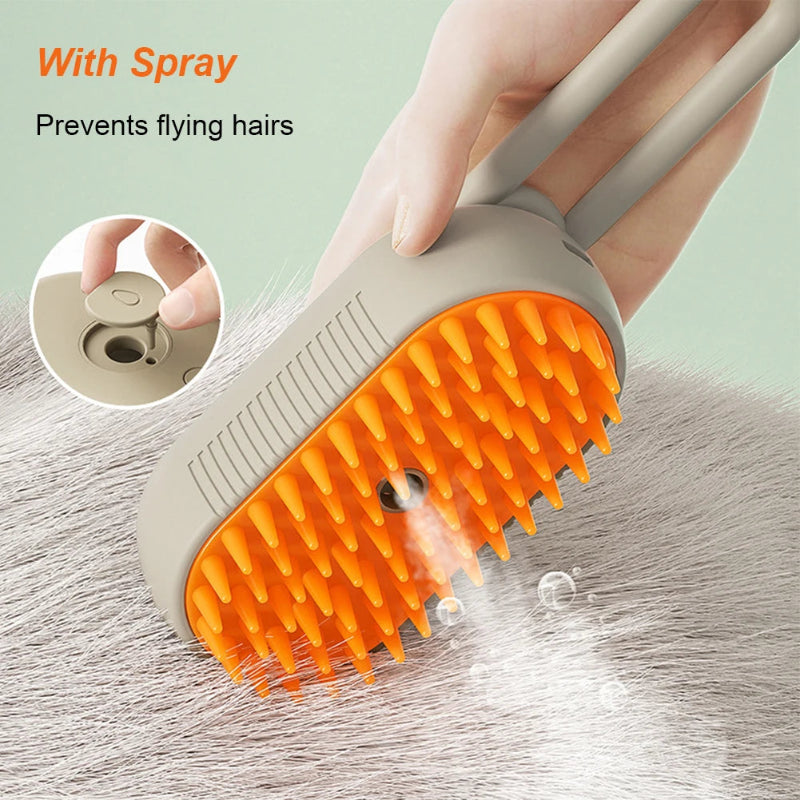 3-in-1 Pet Electric Steam Brush for Cats & Dogs – Cleaning, Massage & Grooming Comb