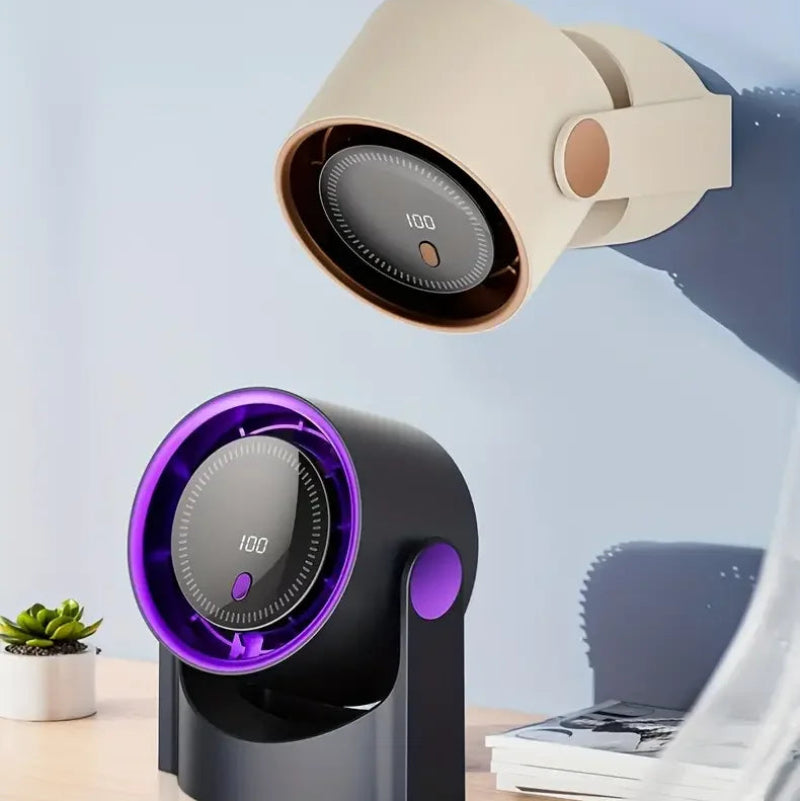 100-Speed Handheld Turbo Cooling Fan with Digital Display, Desktop Stand, Neck Strap & Type-C Charging