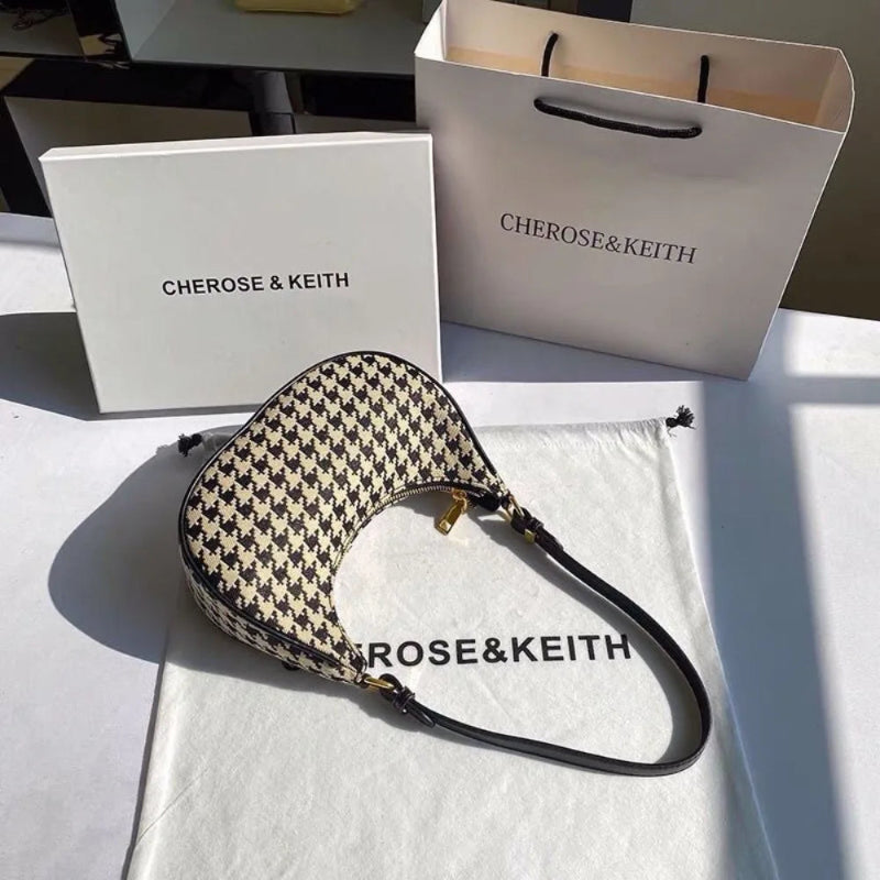CHEROSE & KEITH Women’s Houndstooth Crescent Shoulder Bag
