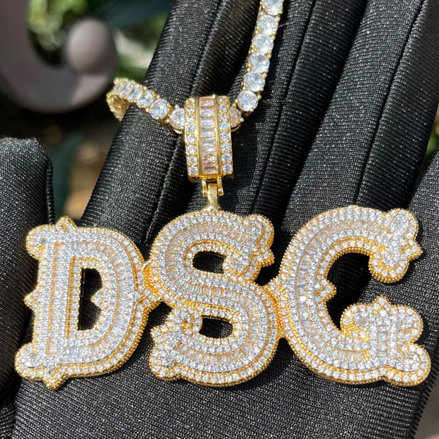 Bubble Letter Diamond Pendant DSC Gold Plating