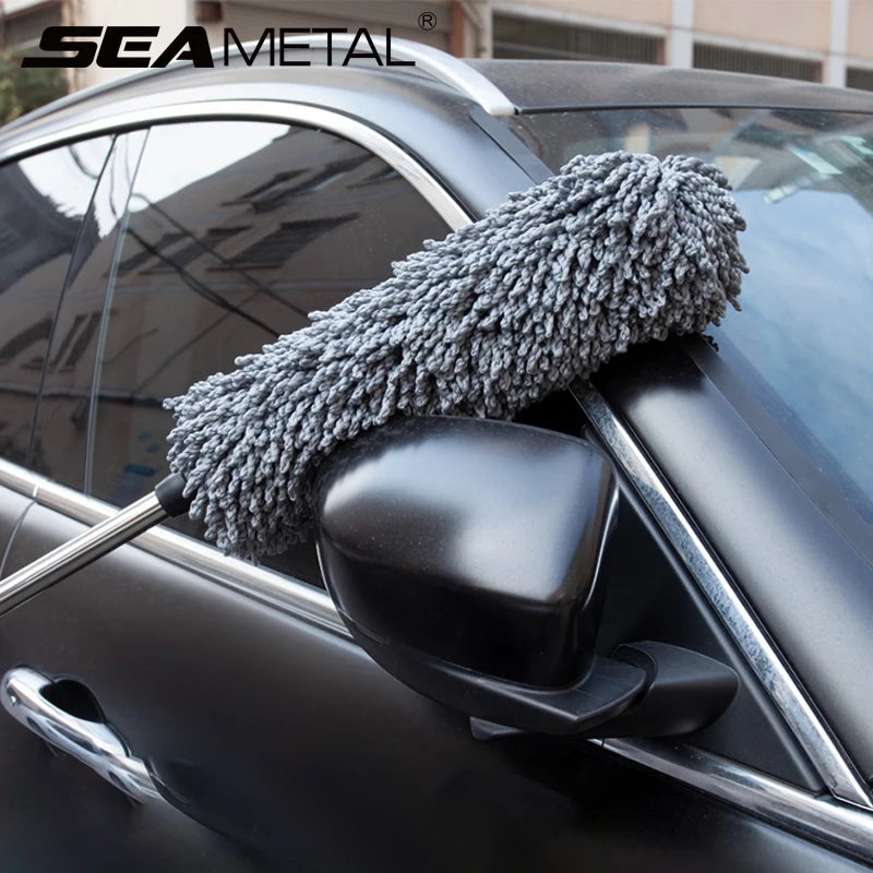SEAMETAL Retractable Car Duster – Stainless Steel Long Handle Microfiber Dust Remover Brush for Car & Home Cleaning