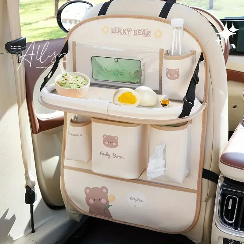 Car Seat Back Organizer Rear Hanging Storage Bag with Table Tray