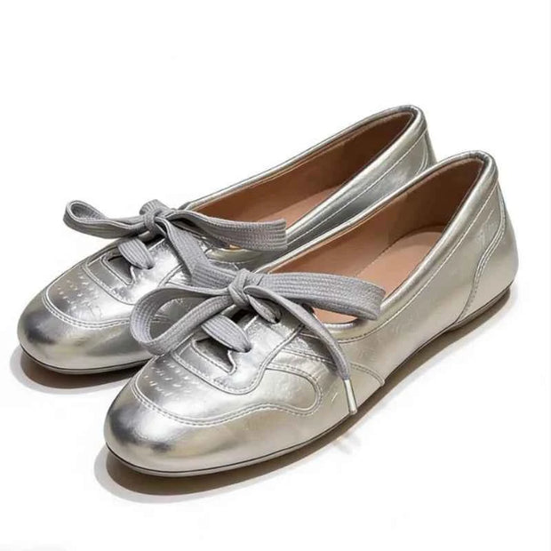Women's Soft Ballet Flats Lace Up Bow Knot Slip On Loafers Comfortable Walking Round Toe Casual Shoes Spring Summer