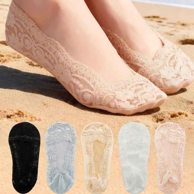 Lace Liner Socks for Women - 5 Pairs, Soft, Comfortable & Stylish