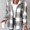 Women's Plaid Hooded Jacket – Long Sleeve Button-Up Casual Coat