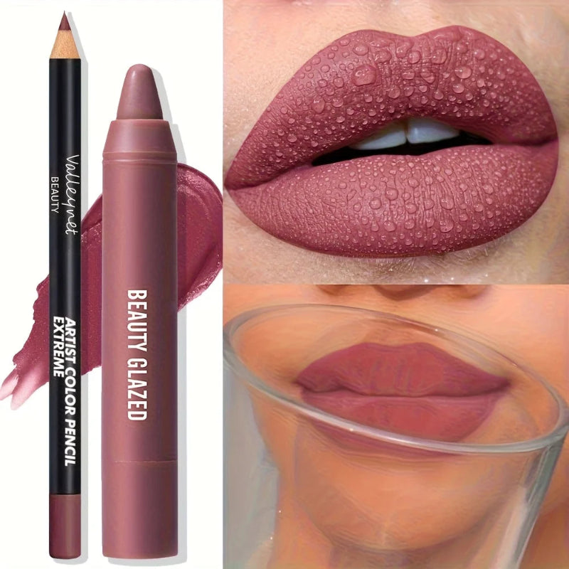 2pcs Matte Lip Liner & Lip Gloss Set Long-Lasting Waterproof Lip Makeup Combo