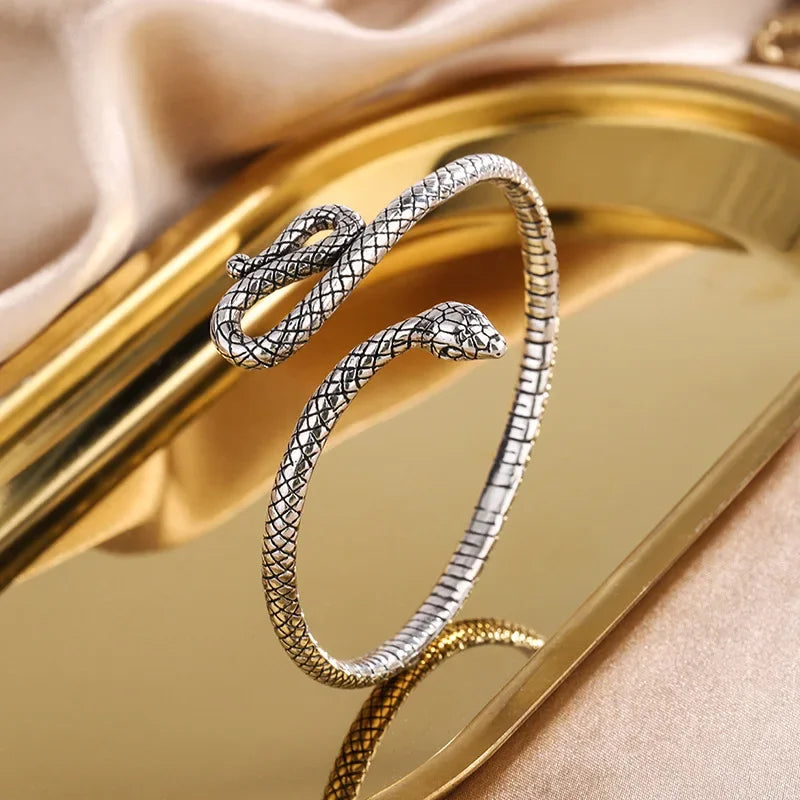 Silver-Tone Snake Cuff Bracelet – Textured Open Bangle Bracelet
