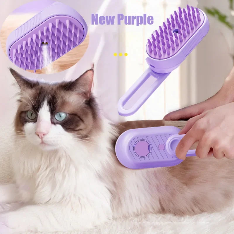 3-in-1 Electric Steamed Dog & Cat Brush – Essential Oil Spray, Massage & Pet Hair Grooming Tool
