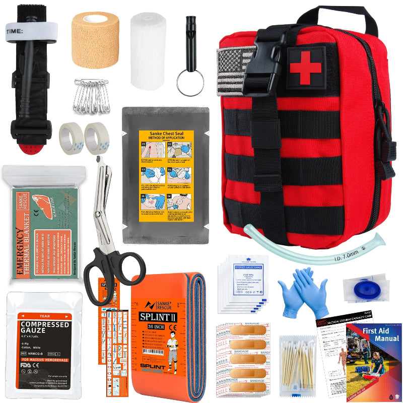 Survival Gear IFAK Kit with MOLLE System Tactical First Aid Bag for Outdoor, Hiking & Emergency