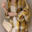 Fictitni Women's Plaid Long Sleeve Button-Front Shirt