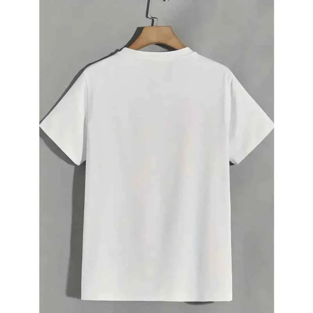 White Heart Print T-Shirt with Black, Gray, and White Design