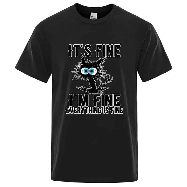 Men's High Quality T-shirt 100_ Cotton Funny Cool Cat Printed T-shirt Casual Men's Short Sleeve T-shirt for Men T-Shirt Male Top
