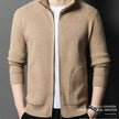 Men’s Solid Color Full-Zip Knit Cardigan Sweater with Stand Collar