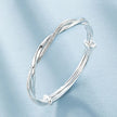 Silver-Tone Twisted Bangle Bracelet – Polished Textured Open Wrist Bracelet
