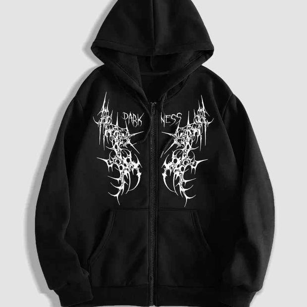 Men's Gothic Dark Pattern Zipper Hoodie Autumn/Winter New Heavy Duty Casual Jacket Retro Street Top