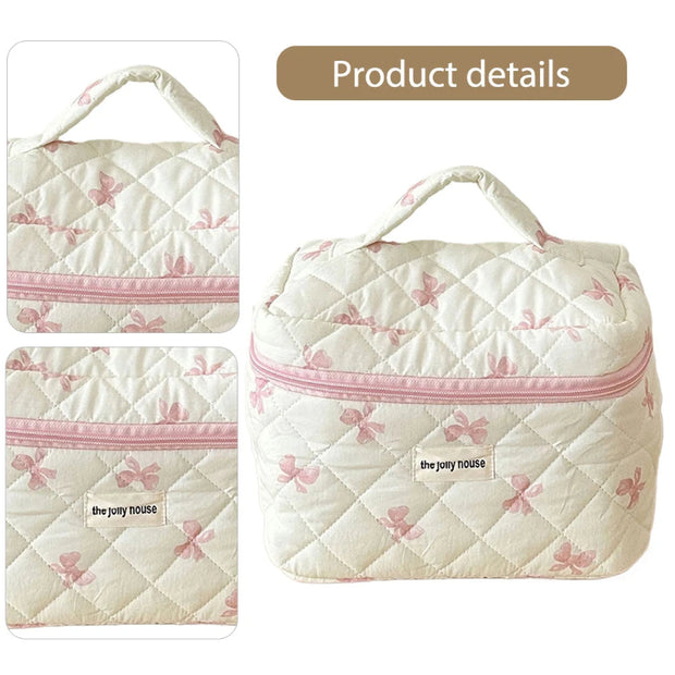 The Jolly House Quilted Floral Cosmetic Bag Set in Pink and Blue