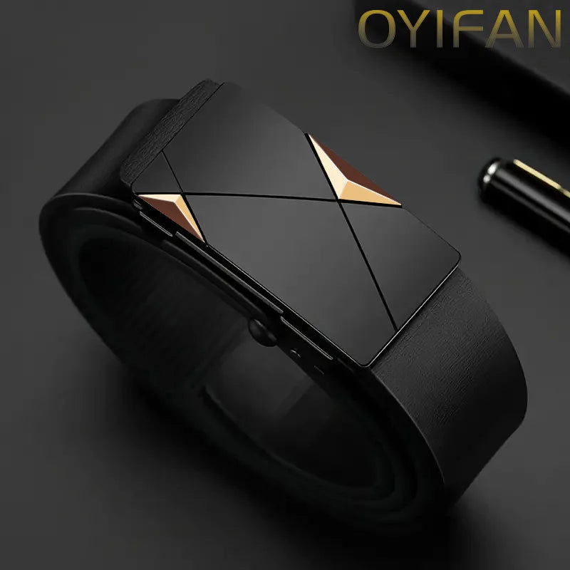 OYIFAN Black and Gold Luxury Leather Strap Men's Watch