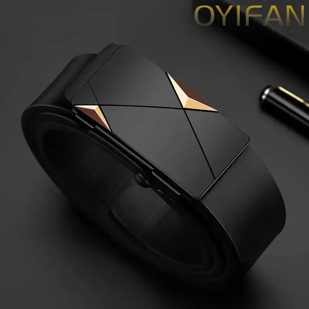 OYIFAN Black and Gold Luxury Leather Strap Men's Watch