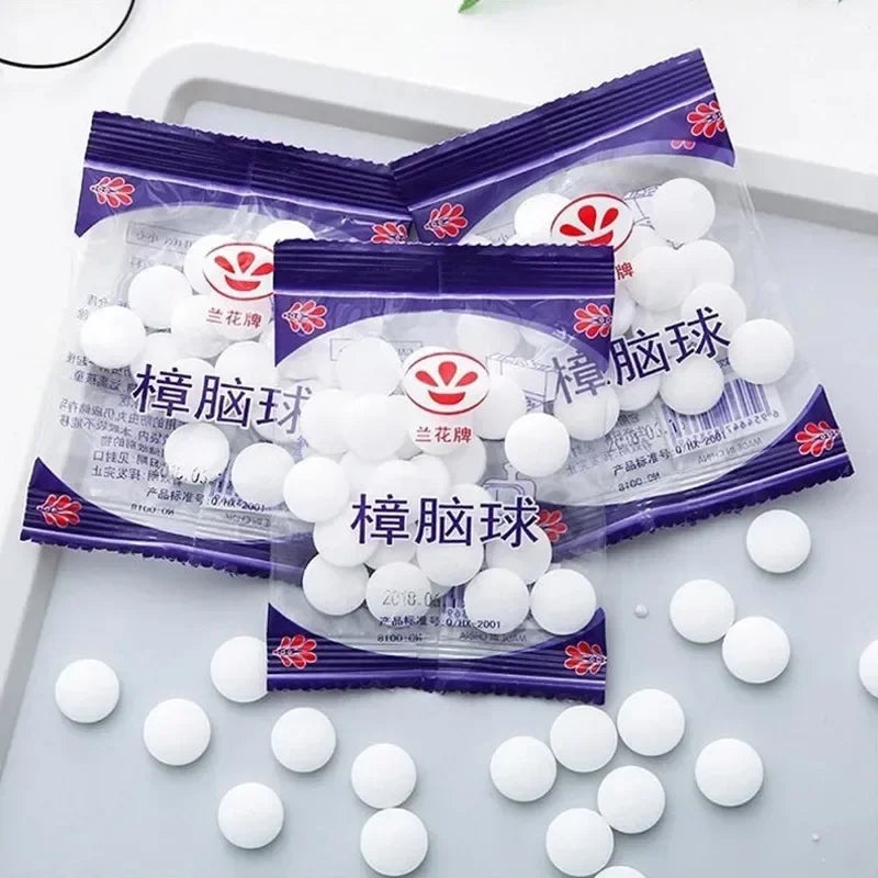 Anti-Mildew Moth-Proof Camphor Balls – 1-10pcs Wardrobe, Shoe Closet & Drawer Insect Repellent Deodorizer